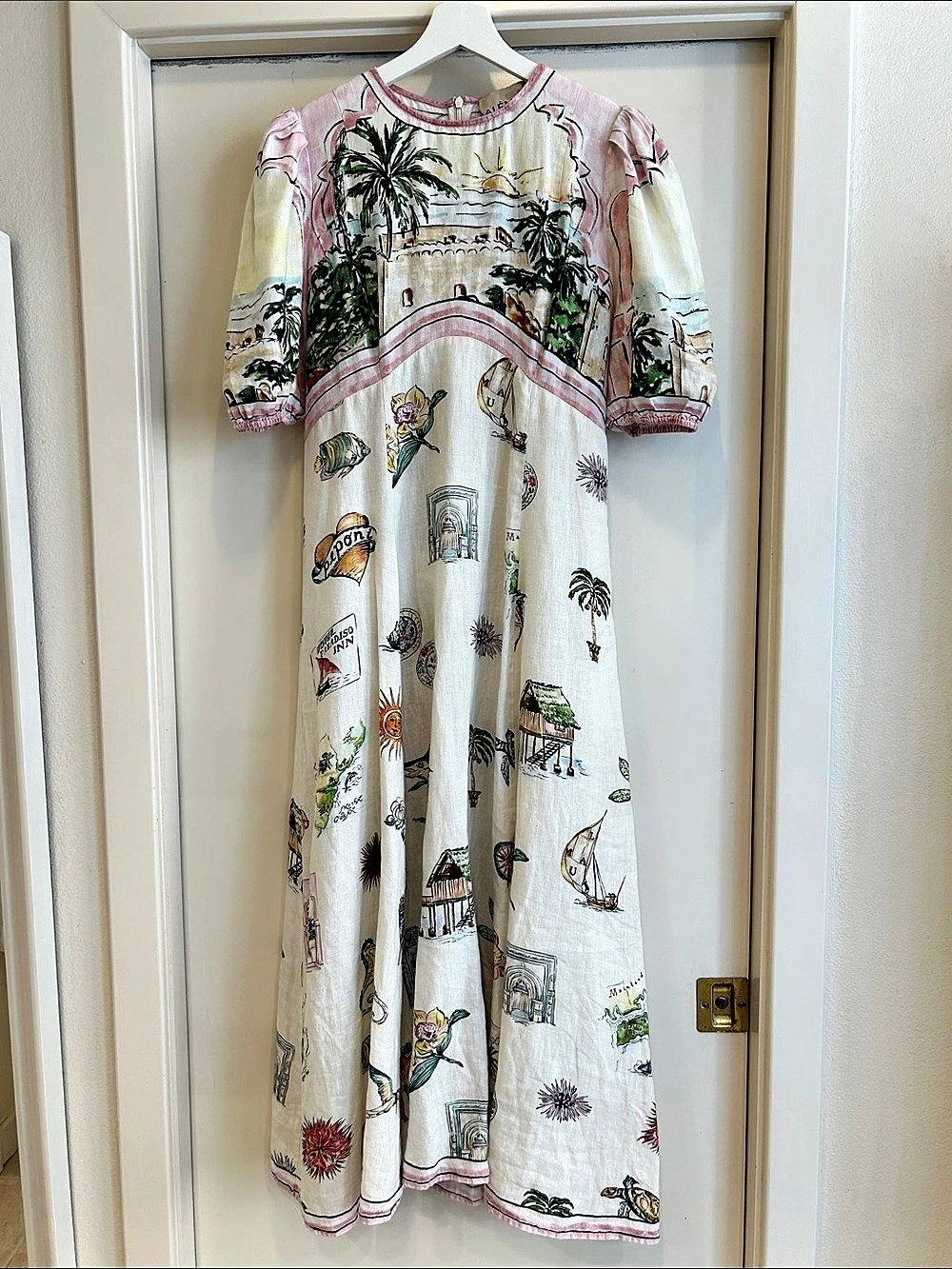 Alemais Alberta Midi Dress Cream & Pink Size 8